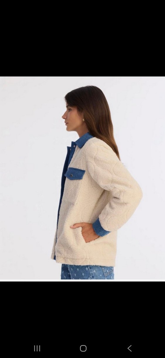 Düğmeli Bej Kadın Denim Ceket - Görsel 3