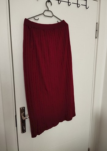 Bordo Pilili Kadın Uzun Etek - Görsel 2