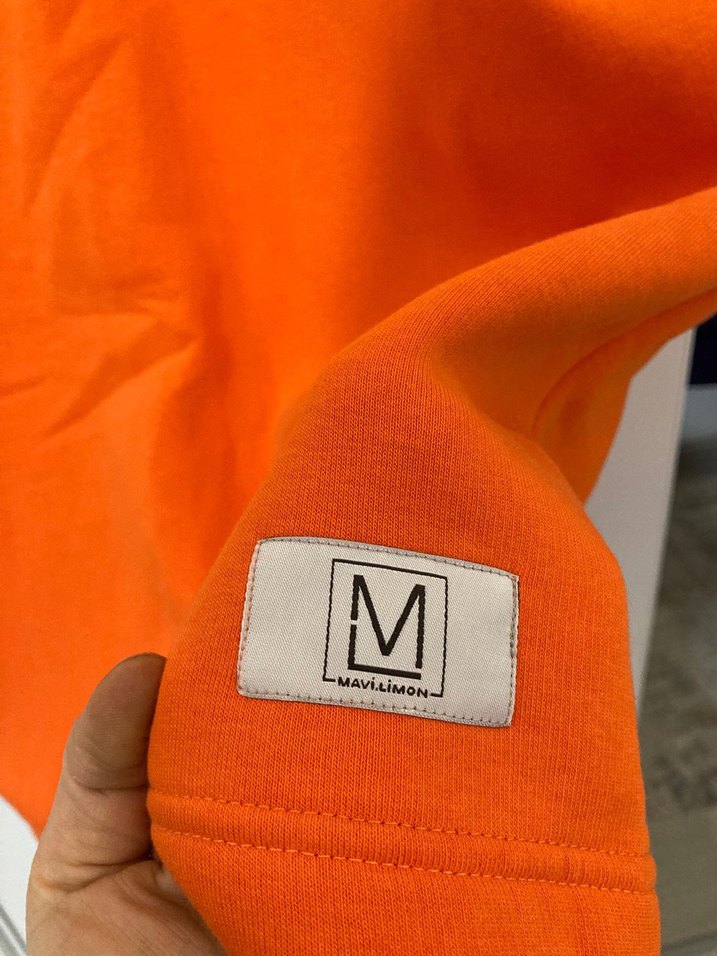 Turuncu Kapüşonlu Kısa Kollu Oversize Sweatshirt - Görsel 2