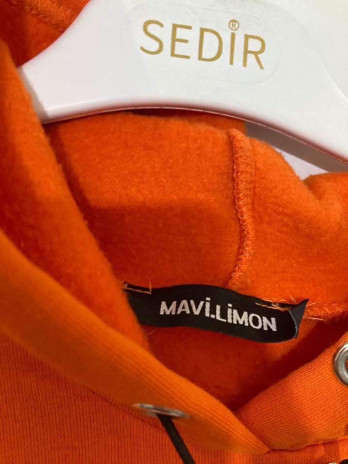 Turuncu Kapüşonlu Kısa Kollu Oversize Sweatshirt - Görsel 4