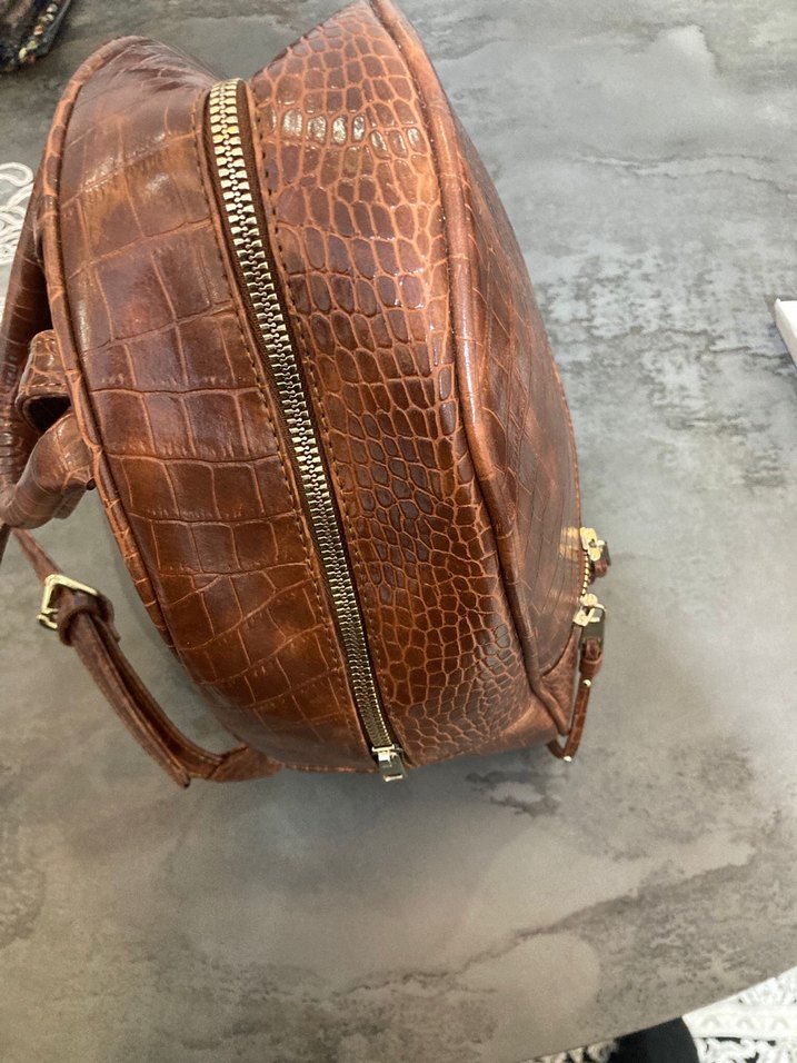 Deri Parlak Kahverengi Yılan Desenli Sırt Çantası - Görsel 3