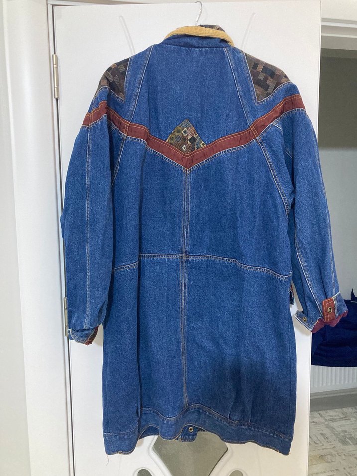 Uzun Kesim Desenli Bohem Kadın Kot Ceket - Görsel 4