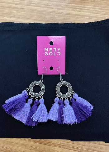 Mor Püsküllü Mini Bohem Küpe