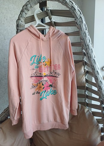 LC Waikiki Pembe Baskılı Kapüşonlu Sweatshirt