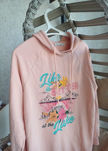 Pembe Baskılı Kapüşonlu Sweatshirt