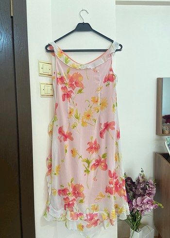 Pembe Çiçekli Uzun Bohem Elbise - Görsel 2