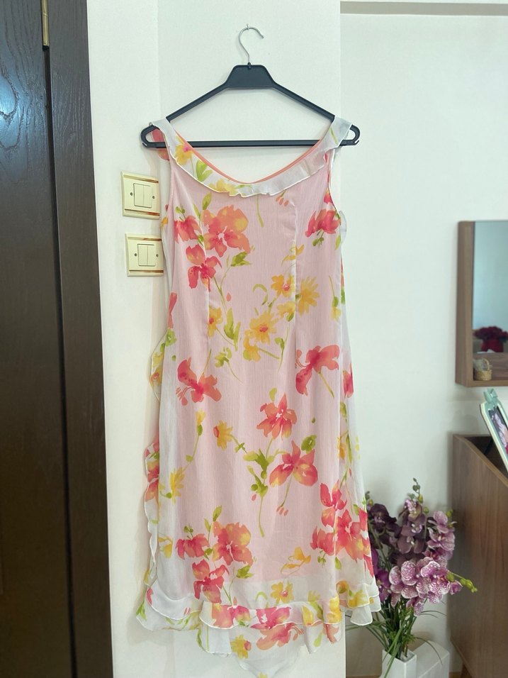 Pembe Çiçekli Uzun Bohem Elbise - Görsel 2