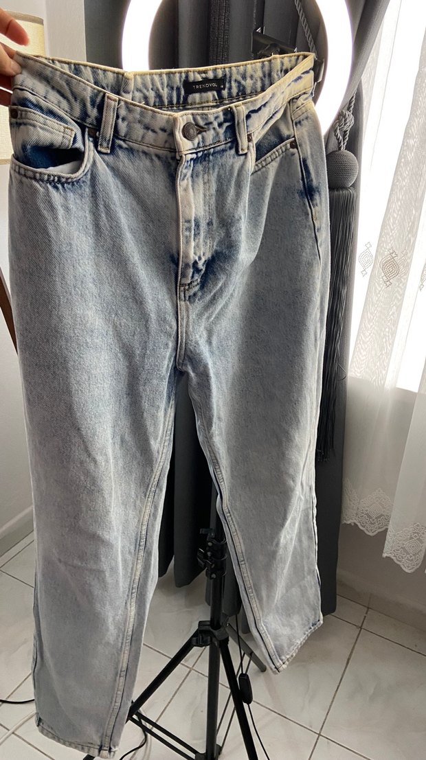 Tokalı Bol Kesim Midi Kadın Kot Pantolon - Görsel 5