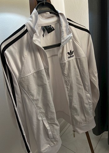 Beyaz Adidas Fermuarlı Yüksek Yaka Kadın Ceket - Görsel 2