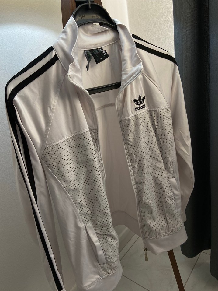 Beyaz Adidas Fermuarlı Yüksek Yaka Kadın Ceket - Görsel 2