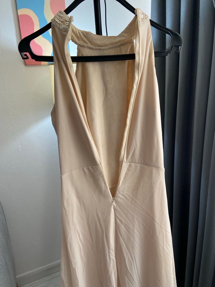 Bej Uzun Drapeli Kadın Abiye Elbise - Görsel 5