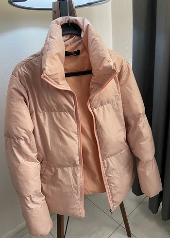 Pembe Kadın Midi Kısa Mont Yüksek Yakalı - Görsel 2