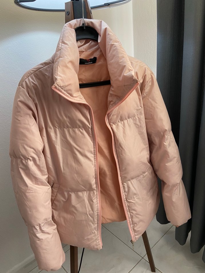 Pembe Kadın Midi Kısa Mont Yüksek Yakalı - Görsel 2