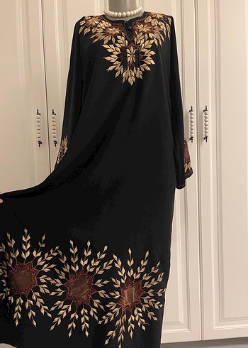 Boncuk İşlemeli Siyah Uzun Kadın Elbise - Görsel 7