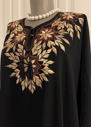 Boncuk İşlemeli Siyah Uzun Kadın Elbise - Görsel 4