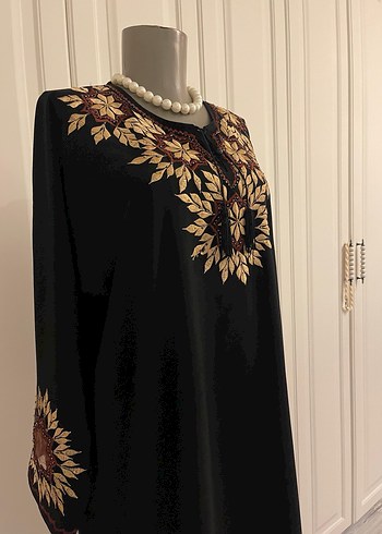 Boncuk İşlemeli Siyah Uzun Kadın Elbise - Görsel 5