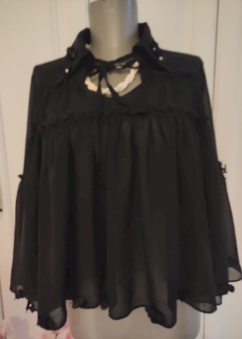 Uzun Kollu Siyah Gotik Mini Bluz - Görsel 5