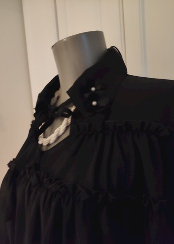 Uzun Kollu Siyah Gotik Mini Bluz - Görsel 2