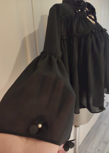 Uzun Kollu Siyah Gotik Mini Bluz - Görsel 6