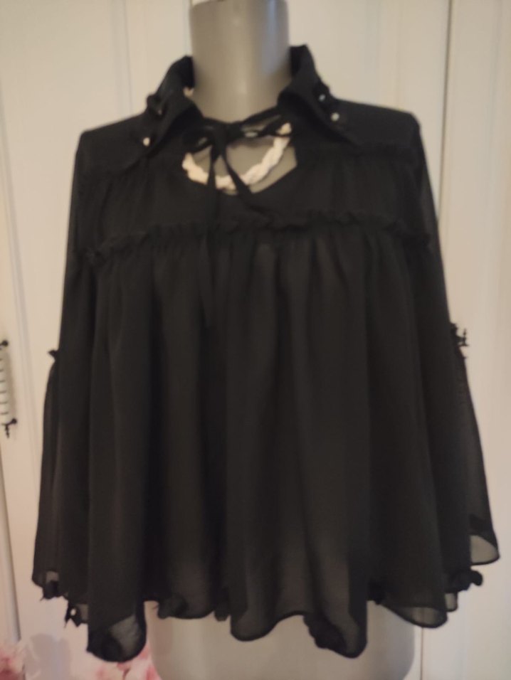 Uzun Kollu Siyah Gotik Mini Bluz - Görsel 5