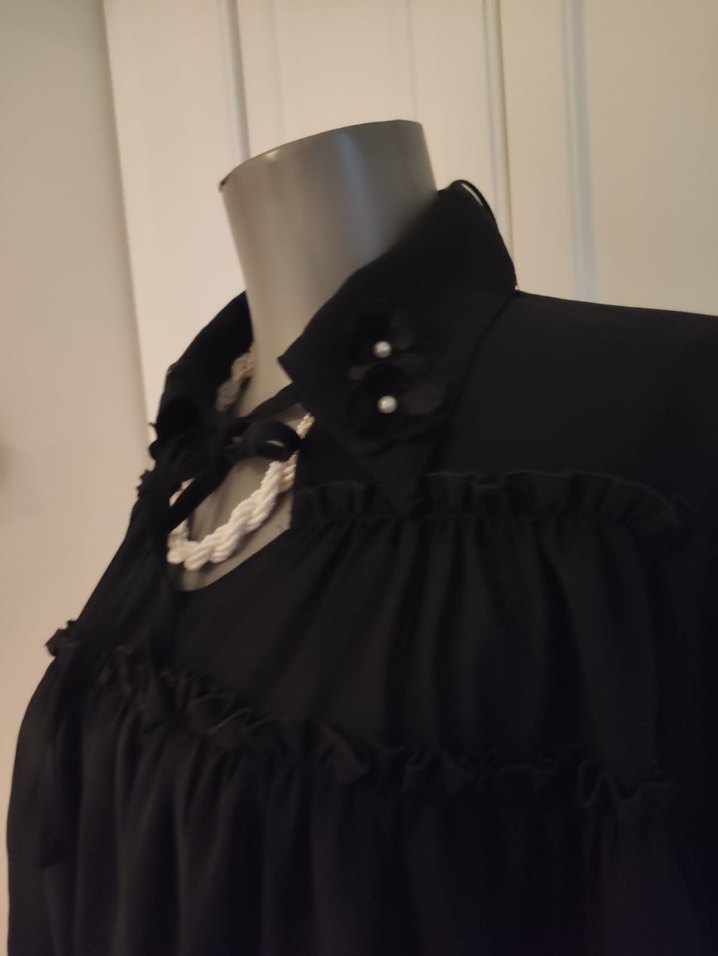 Uzun Kollu Siyah Gotik Mini Bluz - Görsel 2