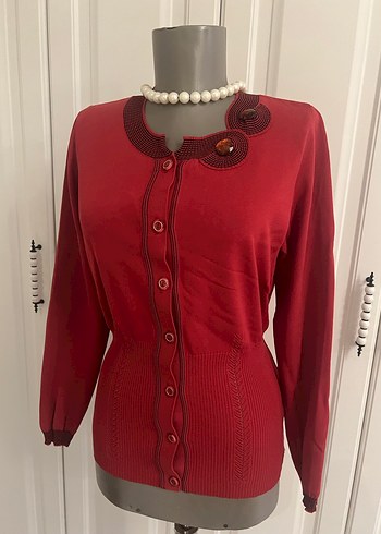 Bordo Vintage Düğmeli Kadın kazak - Görsel 9