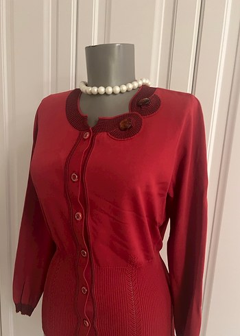 Bordo Vintage Düğmeli Kadın kazak - Görsel 3