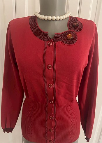 Bordo Vintage Düğmeli Kadın kazak - Görsel 8