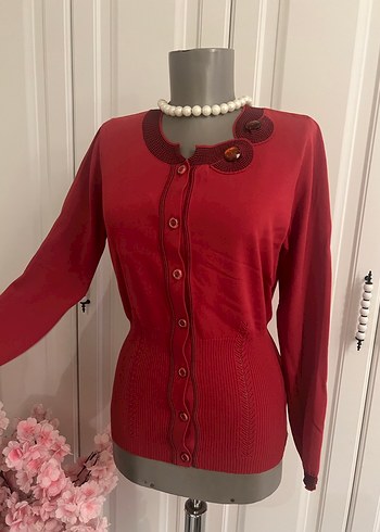 Bordo Vintage Düğmeli Kadın kazak - Görsel 10