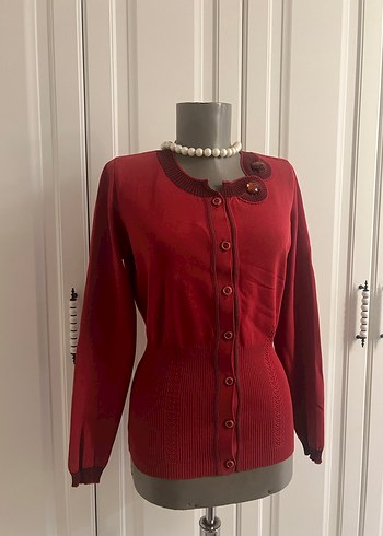 Bordo Vintage Düğmeli Kadın kazak - Görsel 2