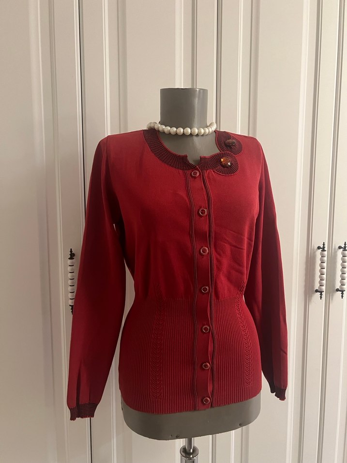 Bordo Vintage Düğmeli Kadın kazak - Görsel 2