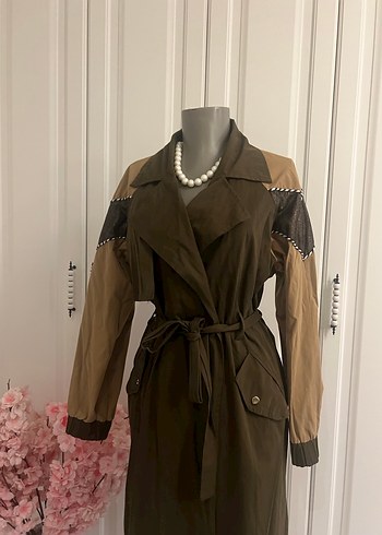 Kahverengi Kamuflaj Desenli Deri Trençkot - Görsel 2