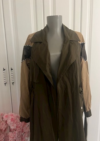 Kahverengi Kamuflaj Desenli Deri Trençkot - Görsel 5