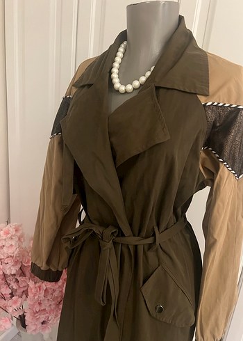 Kahverengi Kamuflaj Desenli Deri Trençkot - Görsel 3