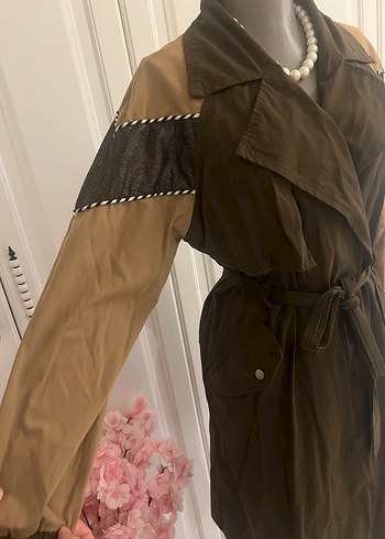 Kahverengi Kamuflaj Desenli Deri Trençkot - Görsel 6