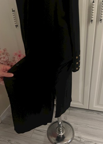 Düğmeli Siyah Uzun elbise tunik - Görsel 3