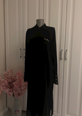 Düğmeli Siyah Uzun elbise tunik - Görsel 4