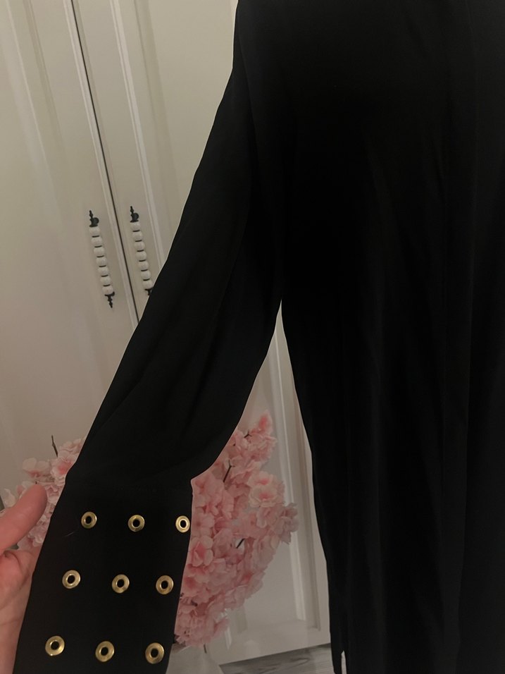 Düğmeli Siyah Uzun elbise tunik - Görsel 2