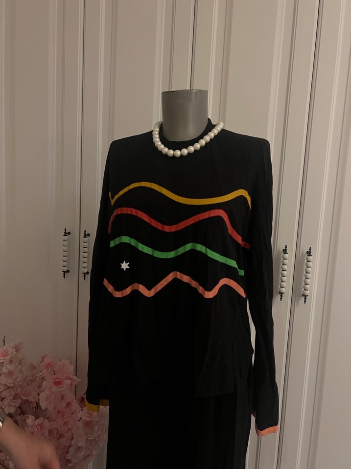 Kadın Çok Renkli Uzun Kollu Drapeli Elbise - Görsel 2