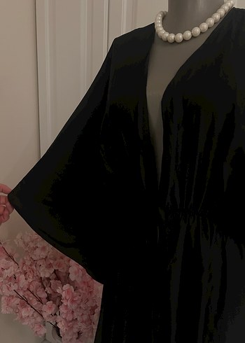 Siyah V Yaka Uzun Drapeli Kadın hırka - Görsel 6