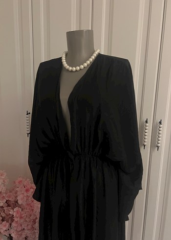 Siyah V Yaka Uzun Drapeli Kadın hırka - Görsel 4