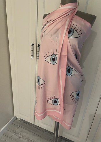 Pembe Dökümlü Saten Kadın pareo - Görsel 3