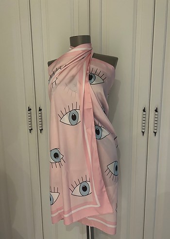 Pembe Dökümlü Saten Kadın pareo - Görsel 2