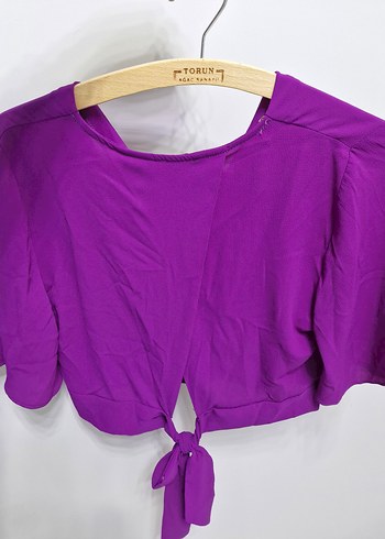 Mor V Yaka Kuşaklı Kadın Bluz - Görsel 3