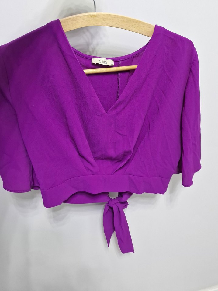 Mor V Yaka Kuşaklı Kadın Bluz - Görsel 2