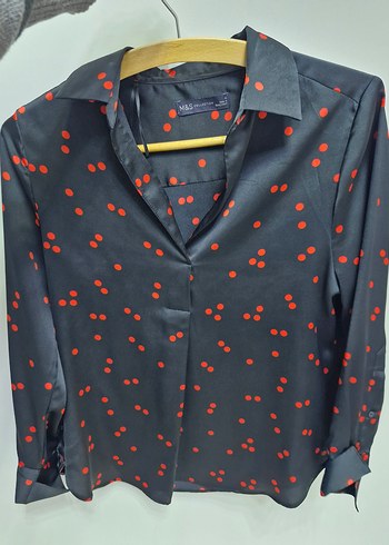 M&S Kırmızı Puantiyeli Uzun Kollu Kadın Gömlek - Görsel 2