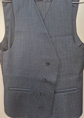 Erkek Gri Düğmeli Ofis Takım Elbise - Görsel 4