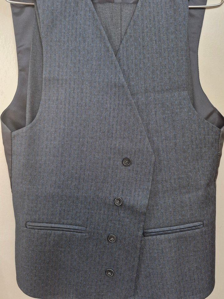 Erkek Gri Düğmeli Ofis Takım Elbise - Görsel 4