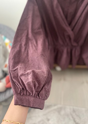 40 Beden bordo Renk Bordo Keten V Yaka Salaş Bluz