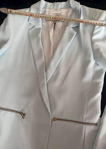 Düz Kesim Midi Mavi Kadın Blazer Ceket pantolon takım - Görsel 2